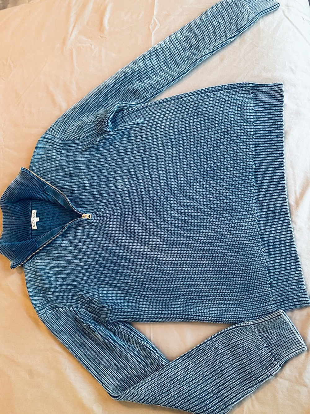 ALEX MILL Unisex Chunky Cotton Yarn Crosby Blue Ribbed Half-Zip Pullover Sweater - Picture 9 of 16